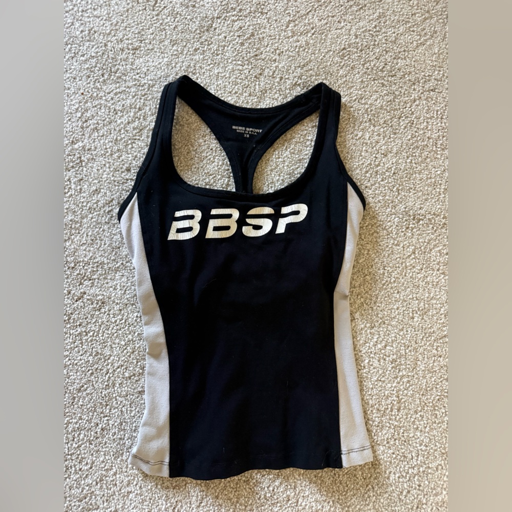BEBE SPORT Women’s Black & White Racerback Tank Top